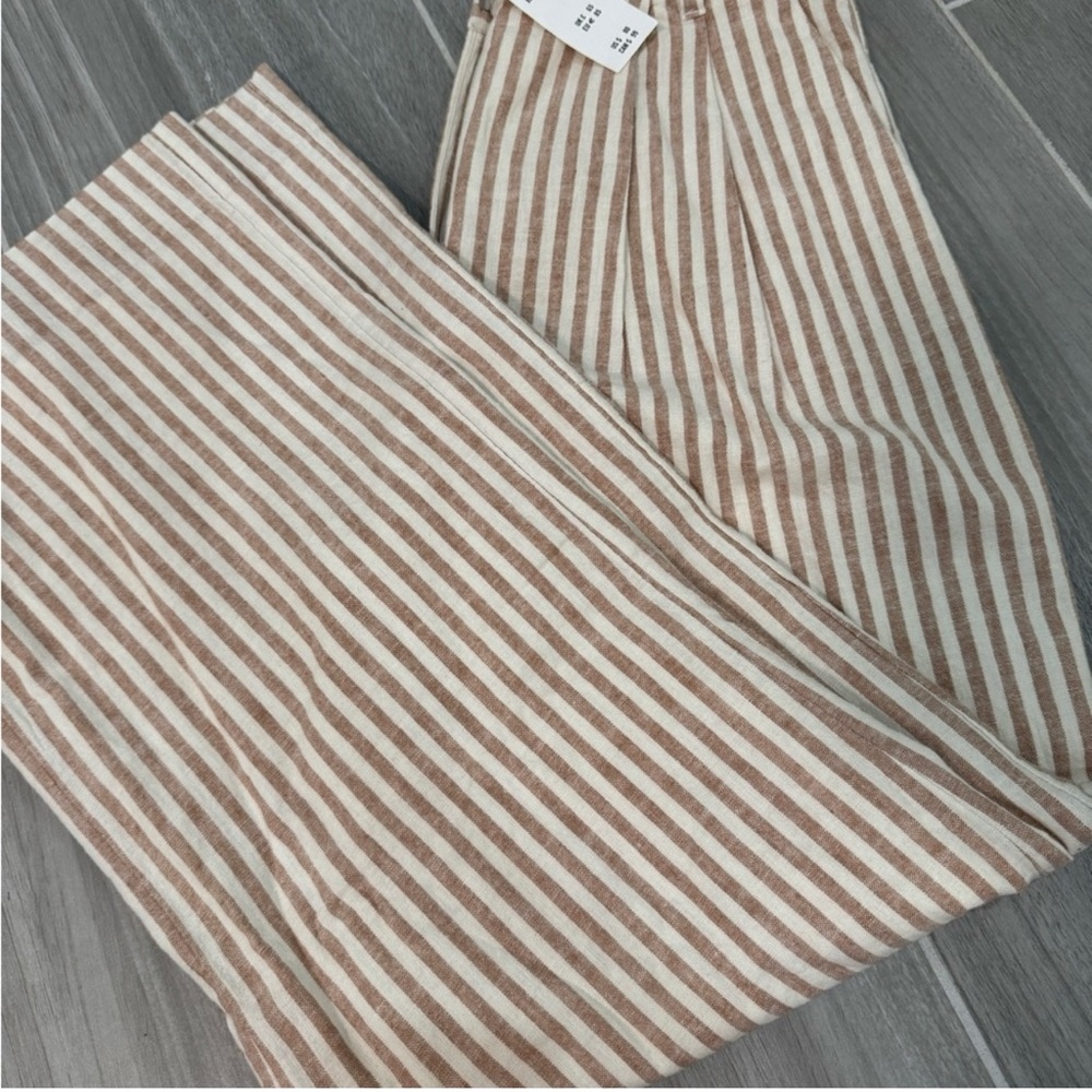 Abercrombie & Fitch Tan and Cream Striped Flare Pants